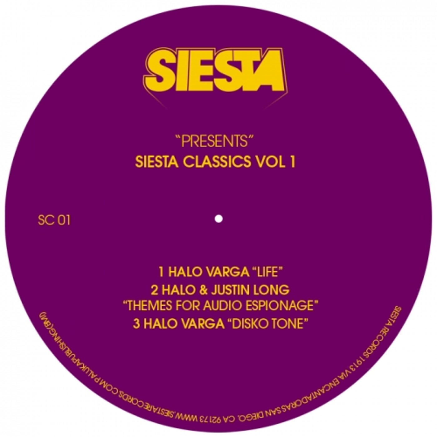 Siesta Classics Vol 1 — vinyl label